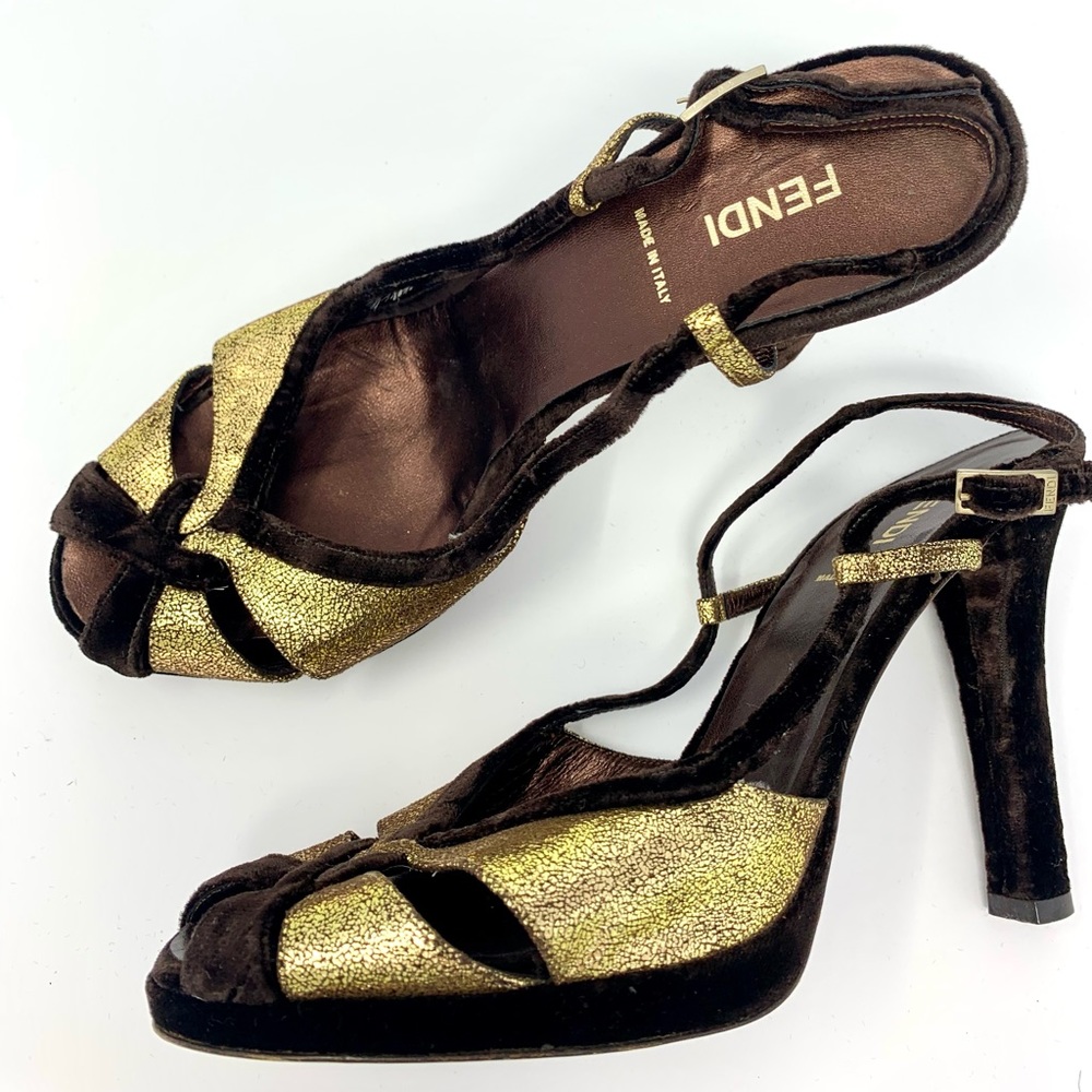 Authentic Fendi Shoes open toe strappy heels with small  platform